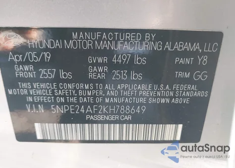 2019 Hyundai Sonata Se from USA, damaged, VIN 5NPE24AF2KH788649